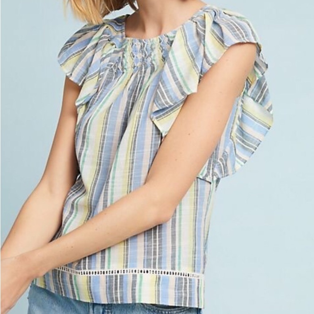NWOT Anthropologie BLAIR x St.Roche Striped Flutter Sleeve Top